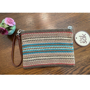 THE SAK NWT Boho Crochet Design Striped Zipped Wristlet Purse Quick Ship!